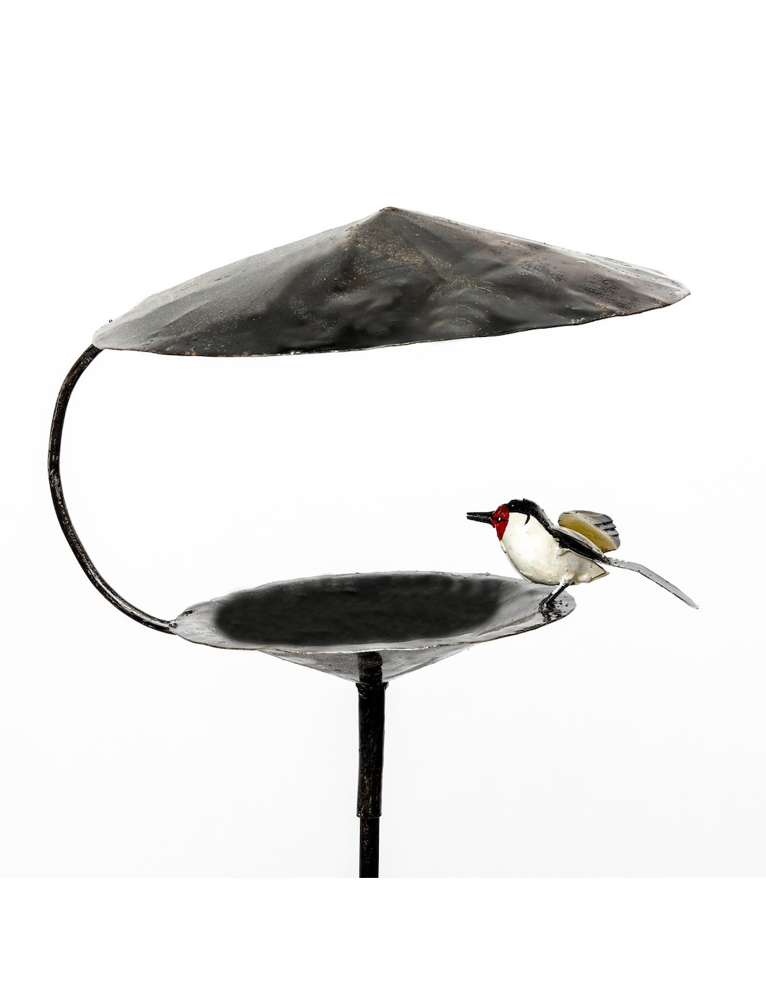 Mangeoire pour les oiseaux avec chardonneret élégant aux ailes déployées -  métal recyclé